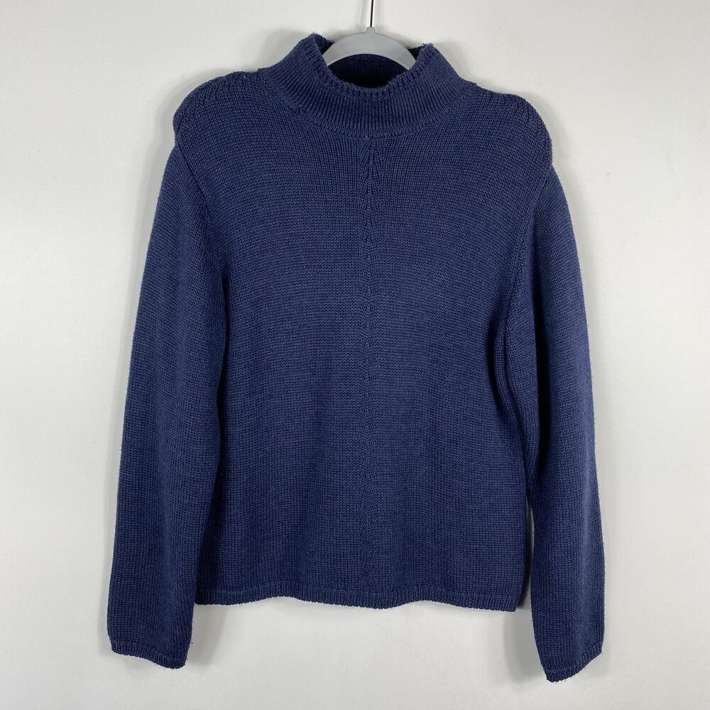 Talbots Sweater Large Navy Blue Wool Blend Mock Neck Made In Italy